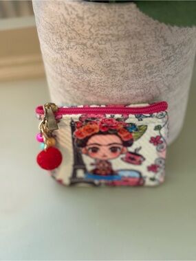 Kids Pink Frida-Inspired Coin Purse with Pom Pom Charm